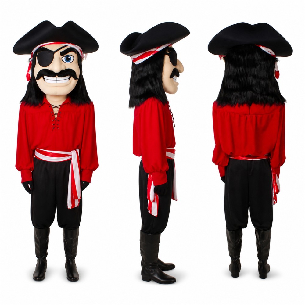 Pirate Mascot Costume in Red and Black with Mustache Adult Pirate Mascot Costume in Red and Black with Mustache Adult