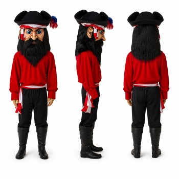 Pirate Mascot Costume in Red and Black with Beard Adult