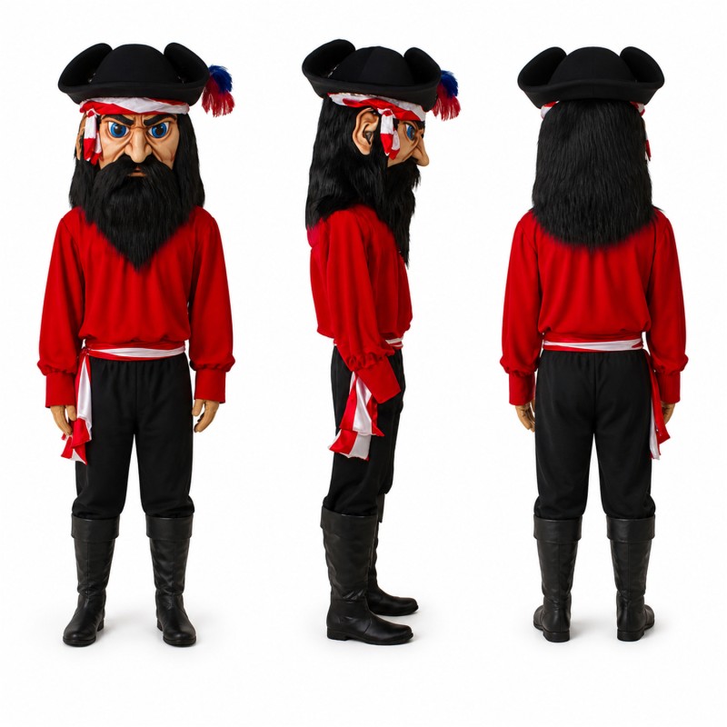 Pirate Mascot Costume in Red and Black with Beard Adult