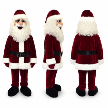 Santa Claus Mascot Costume in Burgundy with White Beard Adult