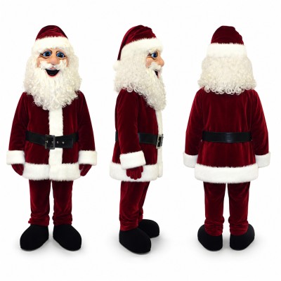 Santa Claus Mascot Costume in Burgundy with White Beard Adult