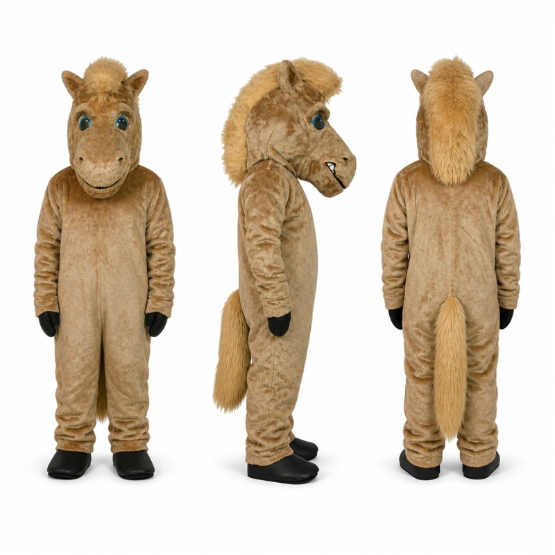 Horse Mascot Costume in Tan with Brown Hooves Adult