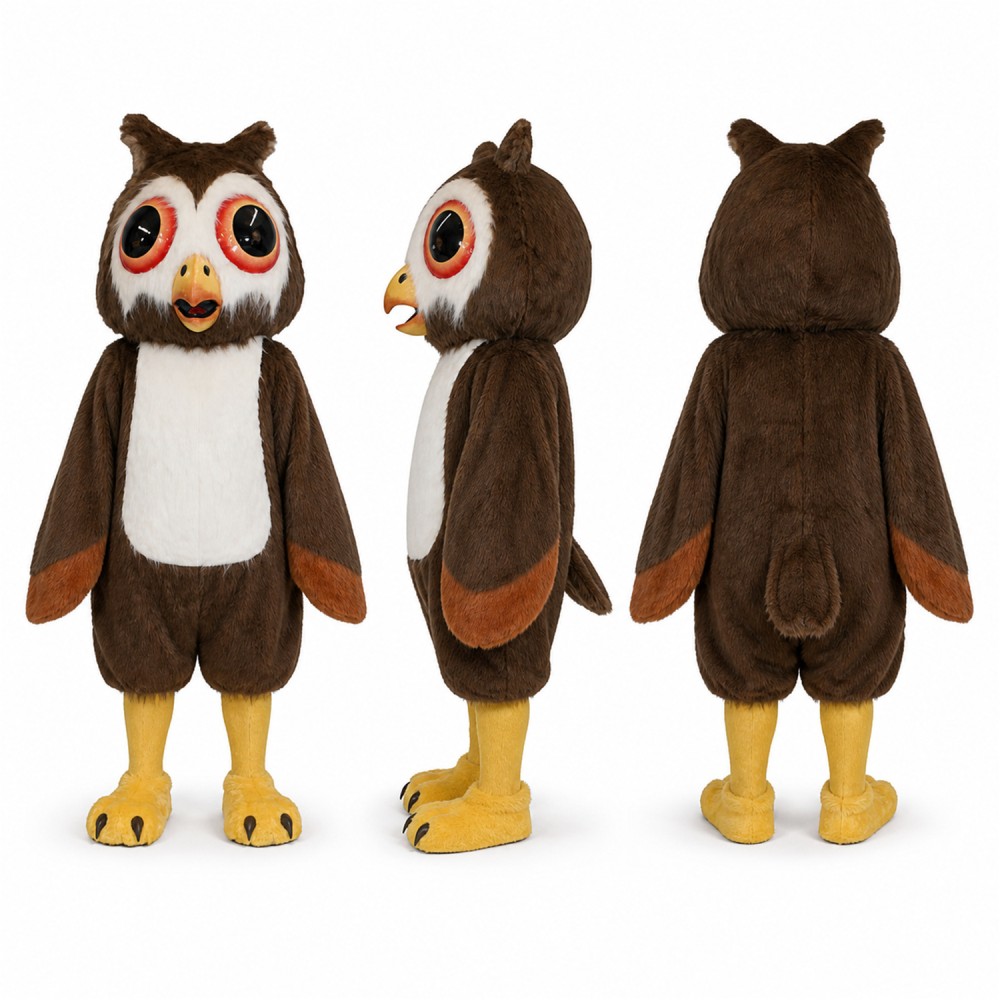 Owl Mascot Costume in Brown with White Belly Adult