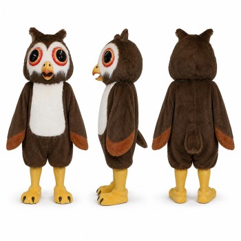 Owl Mascot Costume in Brown with White Belly Adult