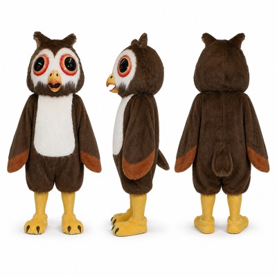Owl Mascot Costume in Brown with White Belly Adult