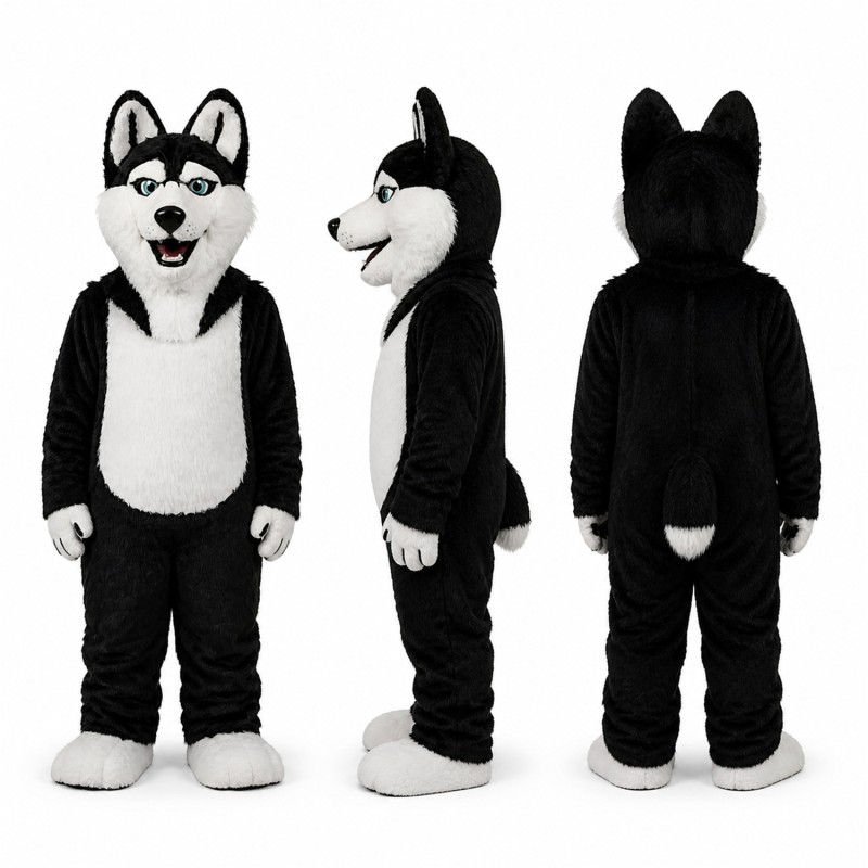Husky Mascot Costume in Black and White Adult