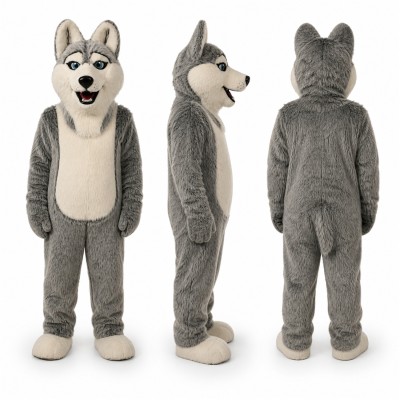 Wolf Mascot Costume in Gray with White Belly Adult