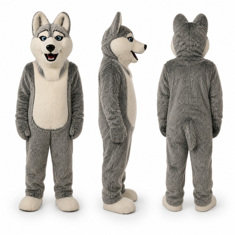 Wolf Mascot Costume in Gray with White Belly Adult