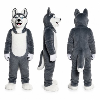 Husky Mascot Costume in Gray and White Adult