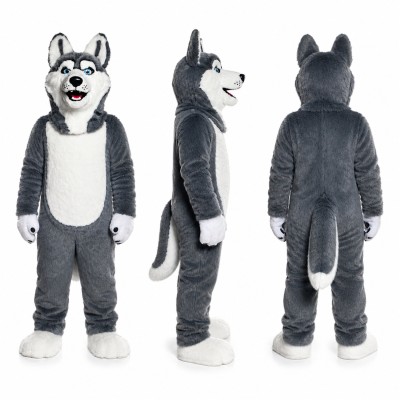 Husky Mascot Costume in Gray and White Adult