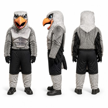 Eagle Athlete Mascot Costume in Gray with Black Shorts Adult