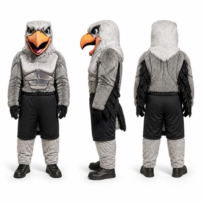 Eagle Athlete Mascot Costume in Gray with Black Shorts Adult