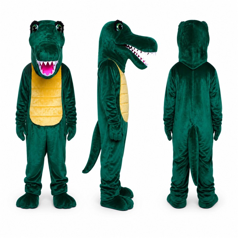 Crocodile Mascot Costume in Green with Yellow Belly Adult