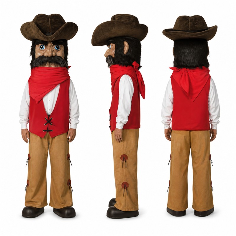 Cowboy Mascot Costume in Brown with Red Bandana Adult