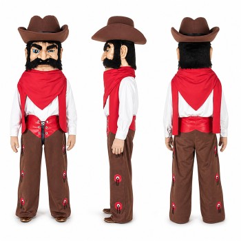 Cowboy Mascot Costume in Brown with Red Shirt Adult