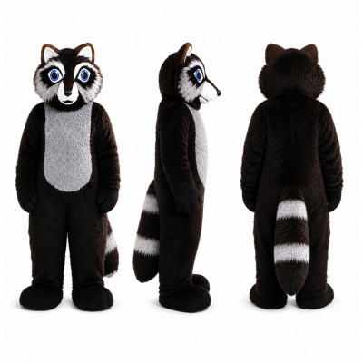 Raccoon Mascot Costume in Black and Gray Adult