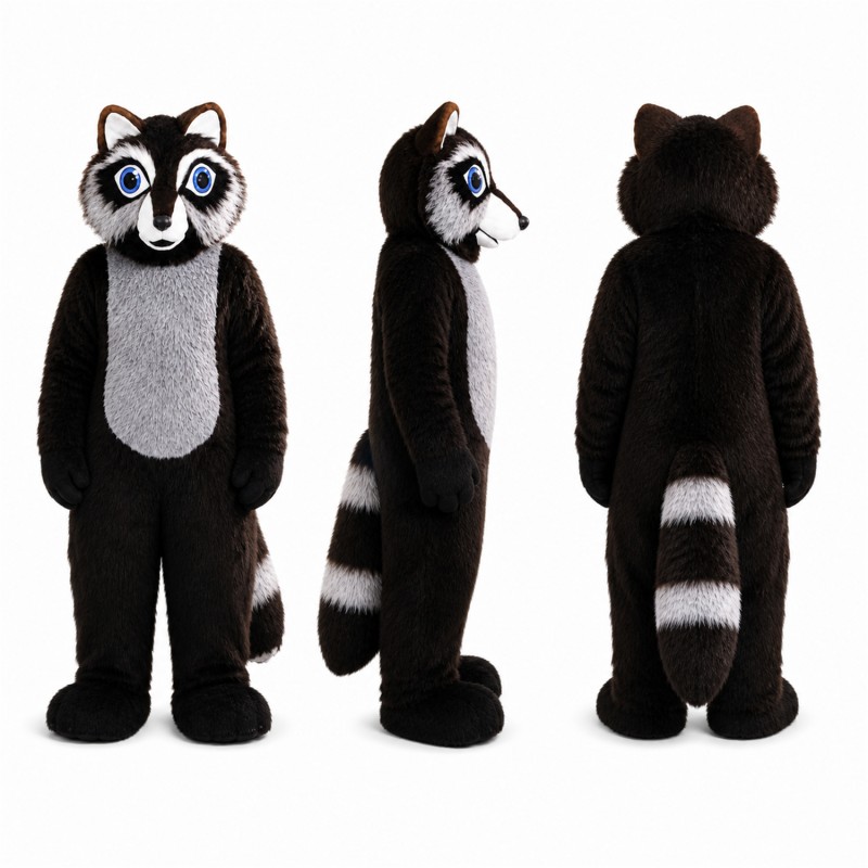 Raccoon Mascot Costume in Black and Gray Adult
