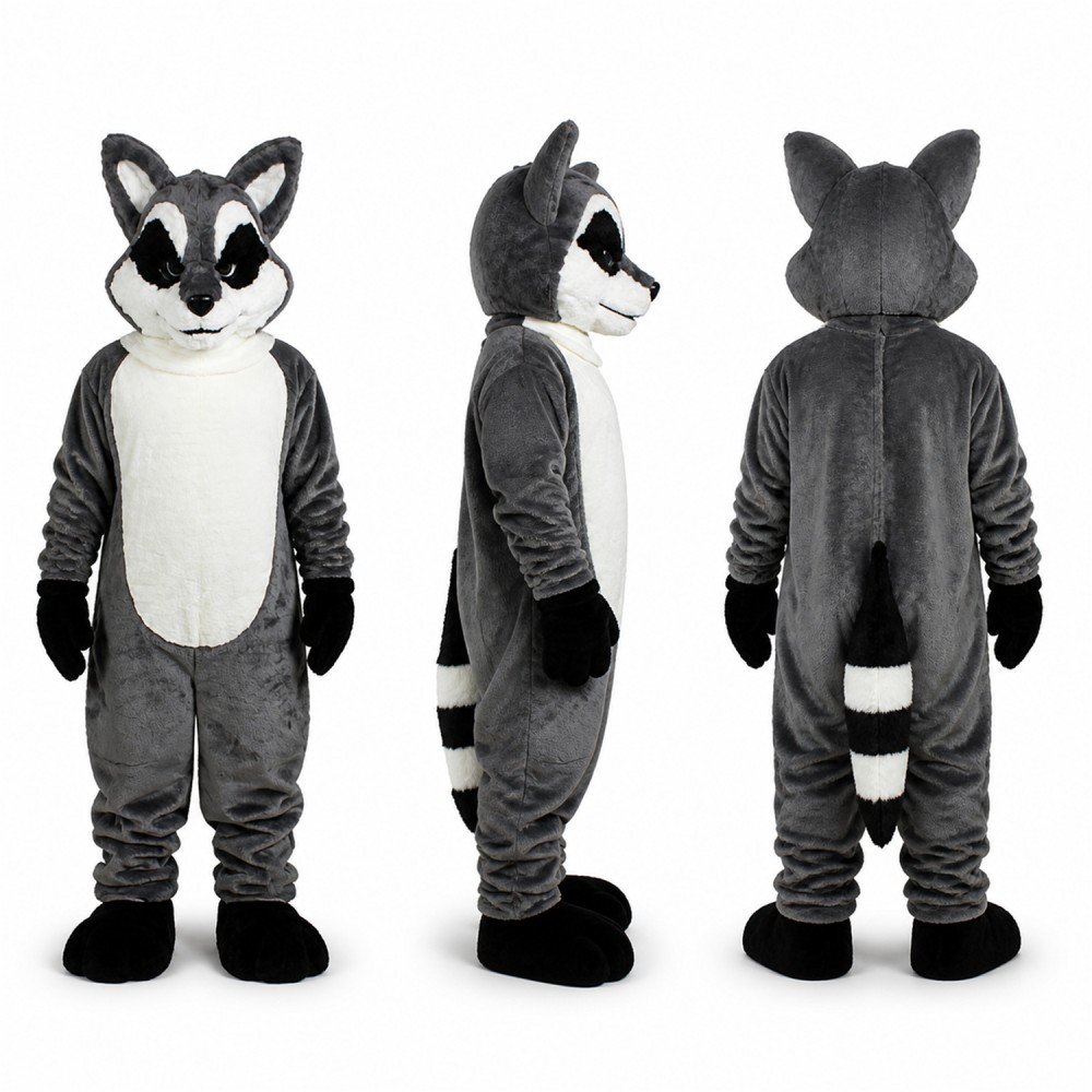 Raccoon Mascot Costume in Gray with White Belly Adult
