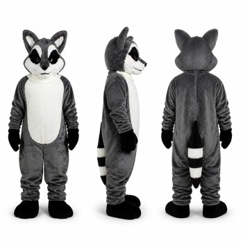 Raccoon Mascot Costume in Gray with White Belly Adult