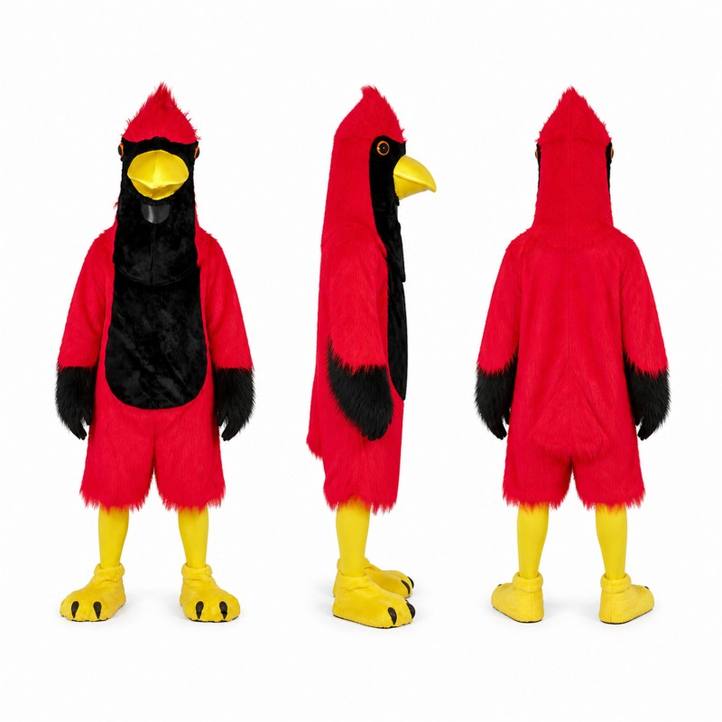 Cardinal Mascot Costume in Red and Black Adult