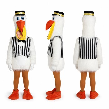 Turkey Referee Mascot Costume in White with Black Stripes Adult