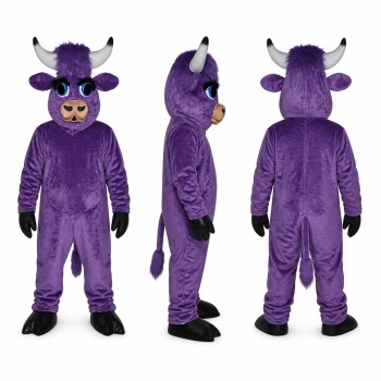 Bull Mascot Costume in Purple with Black Horns Adult
