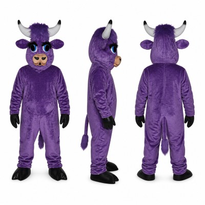Bull Mascot Costume in Purple with Black Horns Adult