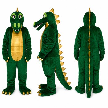 Alligator Mascot Costume in Green with Yellow Belly Adult