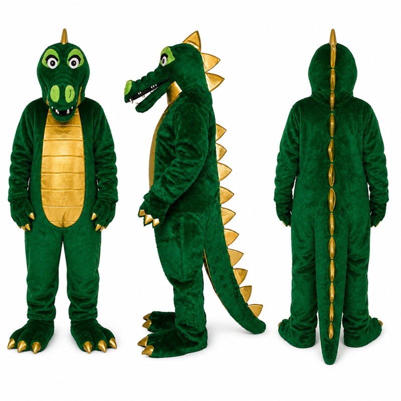 Alligator Mascot Costume in Green with Yellow Belly Adult