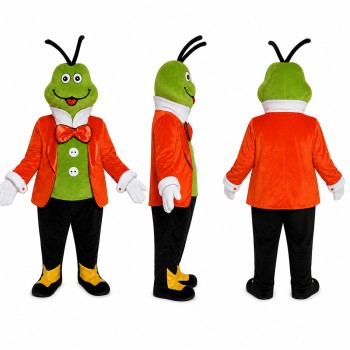 Grasshopper Gentleman Mascot Costume in Green with Red Coat Adult
