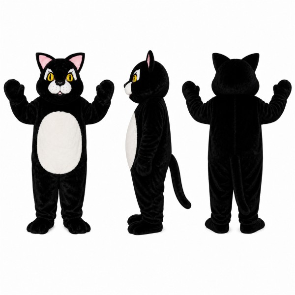 Black Cat Mascot Costume with White Belly Adult