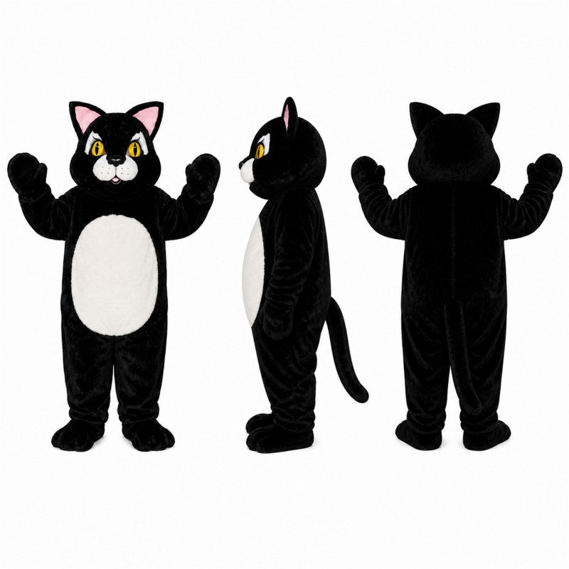 Black Cat Mascot Costume with White Belly Adult