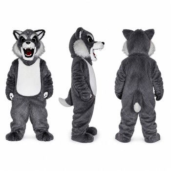 Wolf Mascot Costume in Gray with White Belly Adult