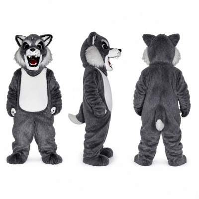 Wolf Mascot Costume in Gray with White Belly Adult