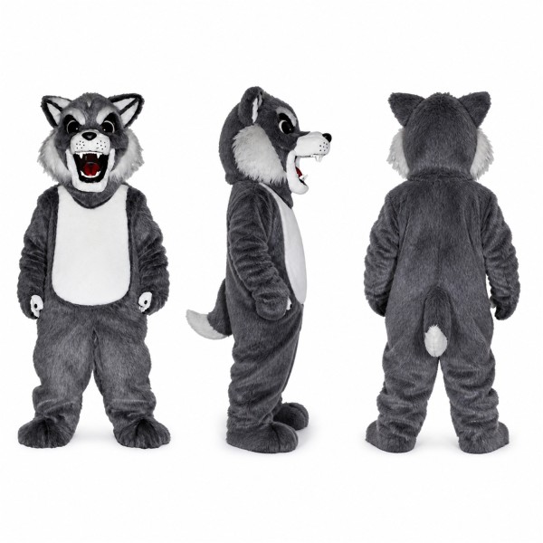 Wolf Mascot Costume in Gray with White Belly Adult