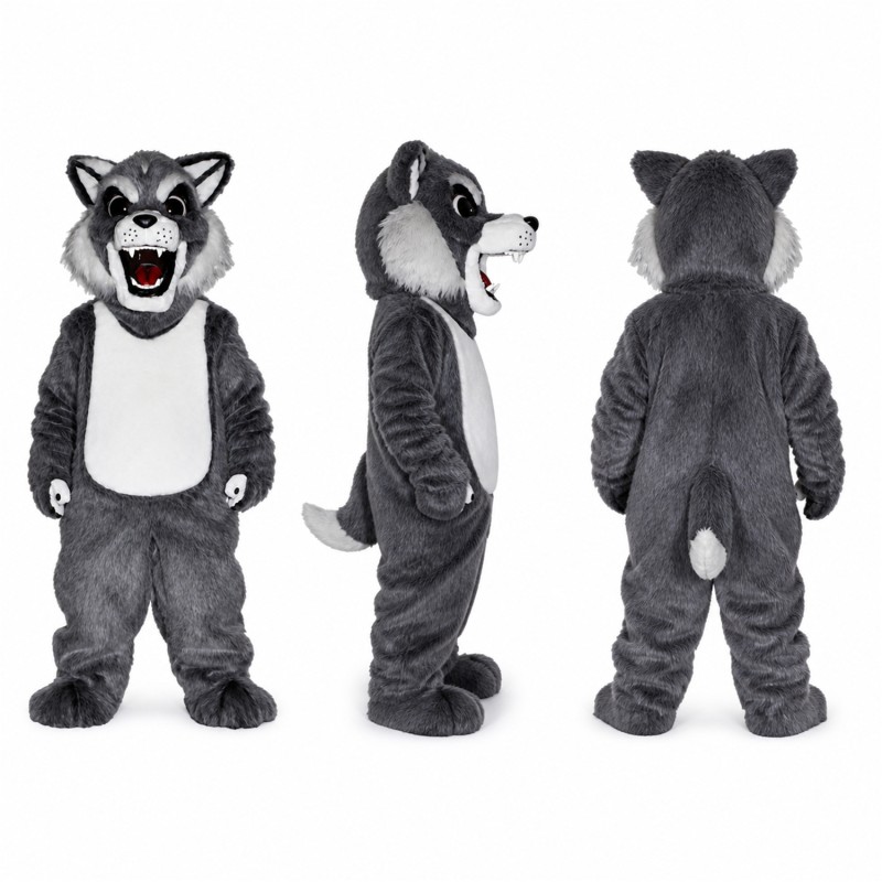 Wolf Mascot Costume in Gray with White Belly Adult