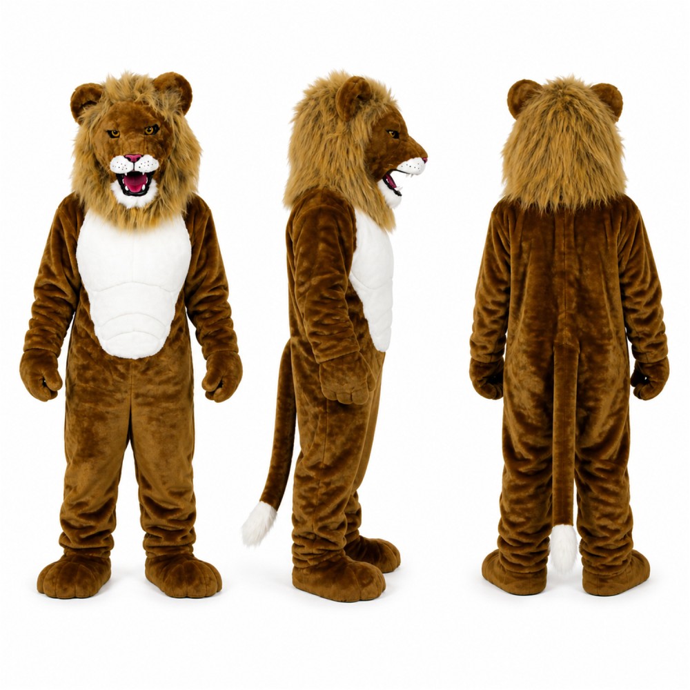 Lion Mascot Costume in Brown with White Belly Adult