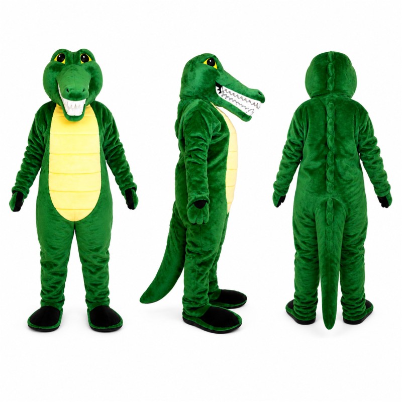 Alligator Mascot Costume in Green with Yellow Belly Adult