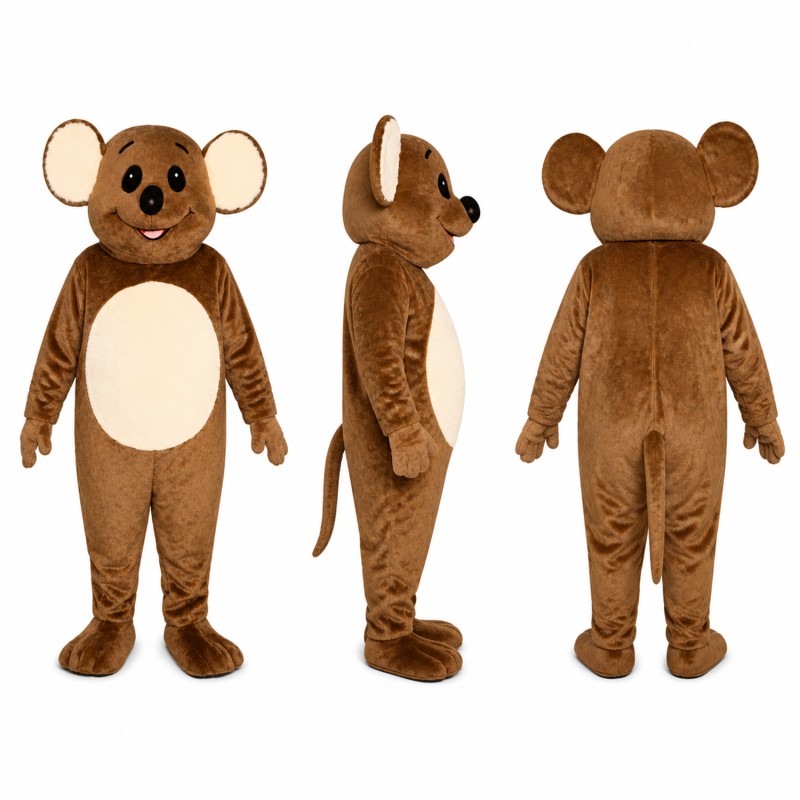 Mouse Mascot Costume in Brown with Cream Belly Adult
