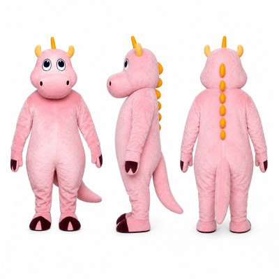 Fantasy Dinosaur Mascot Costume in Pink with Yellow Horns Adult