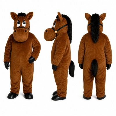 Horse Mascot Costume in Brown with Black Mane Adult