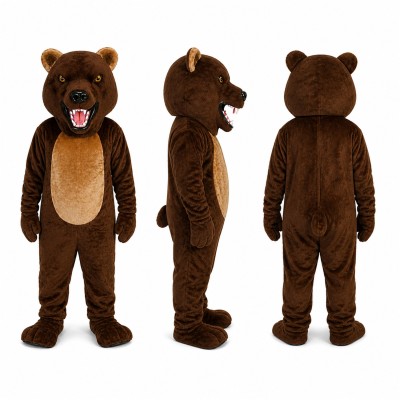 Black Bear Mascot Costume with Open Mouth Adult