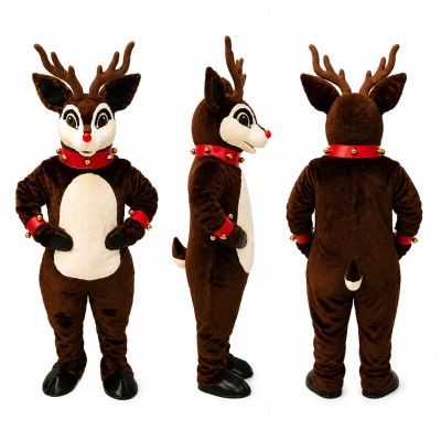 Reindeer Mascot Costume in Brown with Antlers Adult