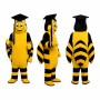 Graduate Bee Mascot Costume in Yellow and Black with Mortarboard Adult