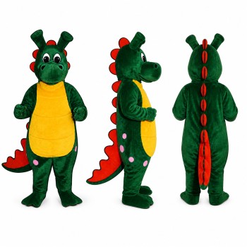 Dragon Mascot Costume in Green with Red Spikes Adult