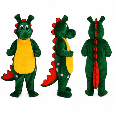 Dragon Mascot Costume in Green with Red Spikes Adult