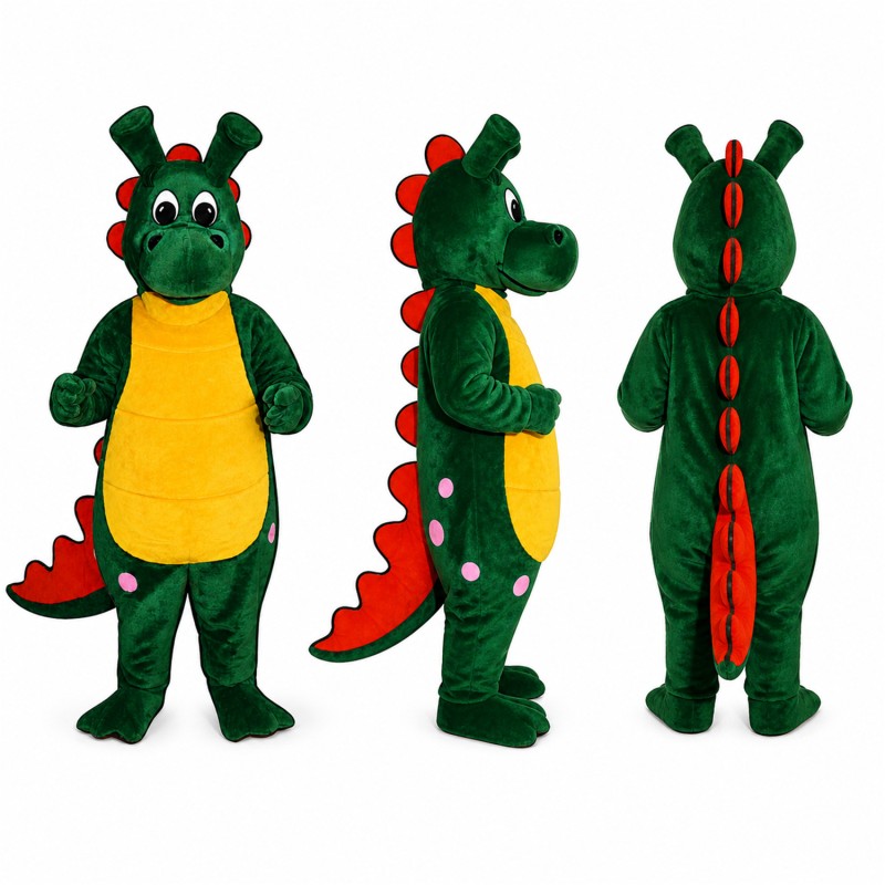 Dragon Mascot Costume in Green with Red Spikes Adult