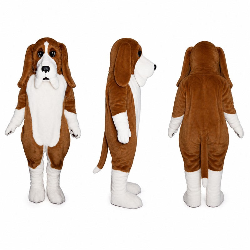 Basset Hound Mascot Costume in Brown and White Adult