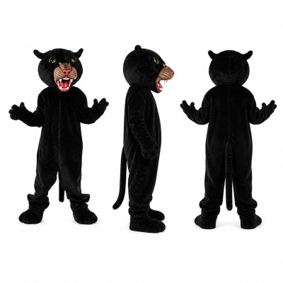 Black Panther Mascot Costume with Roaring Face Adult