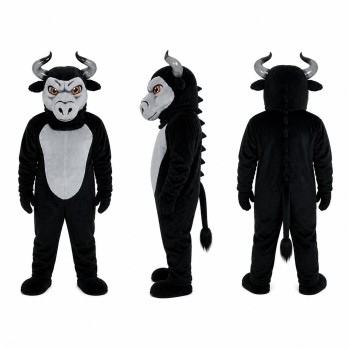 Black Bull Mascot Costume in Gray and Black Adult